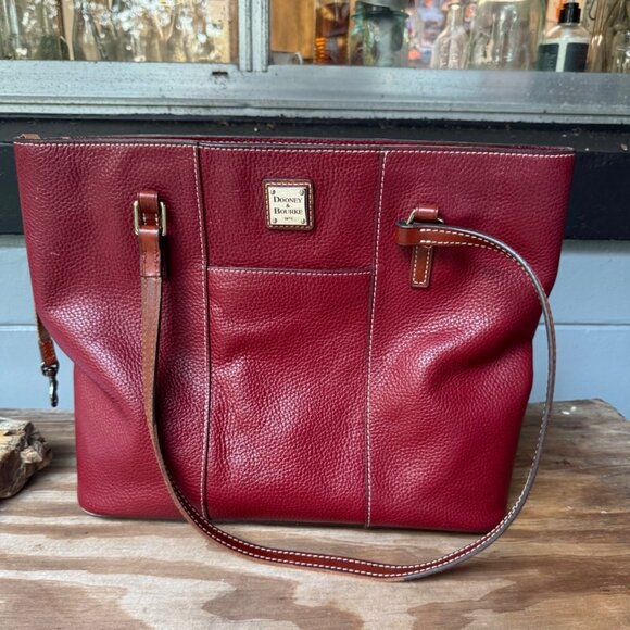 Dooney & Bourke Handbags - Dooney & Bourke Pebble Leather Tote Shoulder Bag Burgundy Red 15x11x4